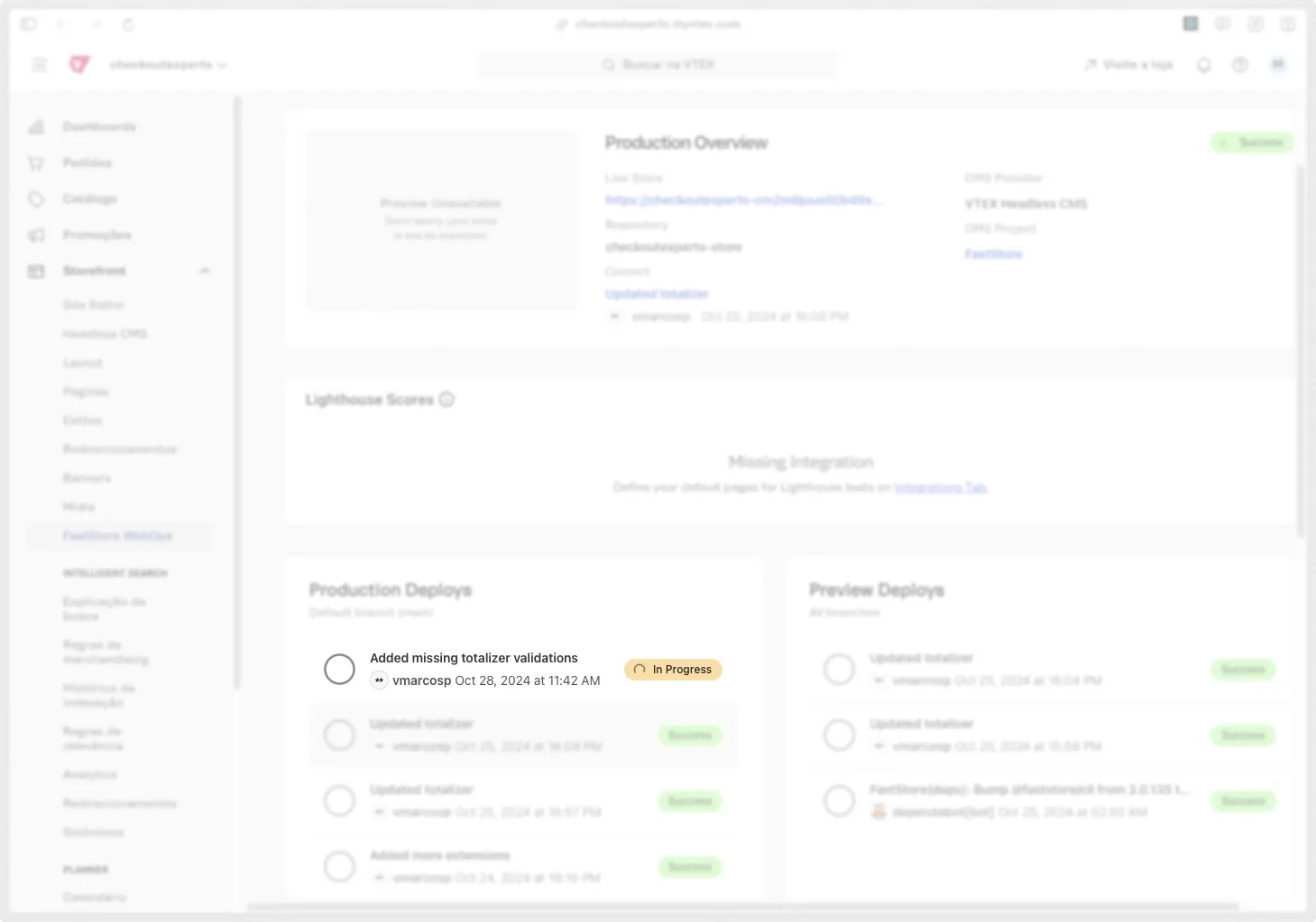 Deployment list in FastStore WebOps